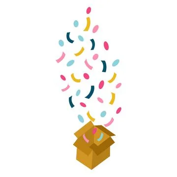 Gift box isolated on white background with confetti explosion Stock Illustration
