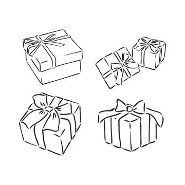 Gift box isolated on white background gift box with bow vector sketch on whit Stock Illustration