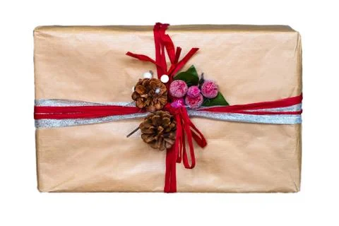 Gift box isolated on white background. Craft paper Stock Photos