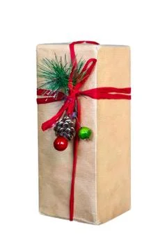 Gift box isolated on white background. Craft paper Stock-Fotos