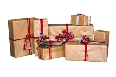 Gift box isolated on white background. Craft paper Foto stock
