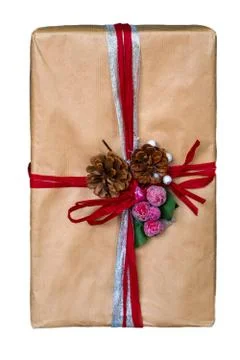 Gift box isolated on white background. Craft paper Stock Photos