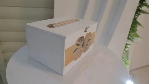 Gift Box. Laser cutting, embossing. Adorned with a white ribbon with a bow Видео 123834841