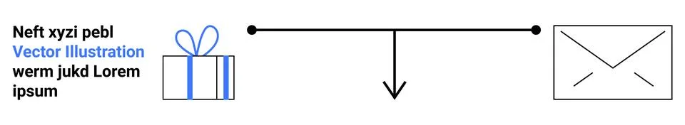 Gift box on the left connected by an arrow to an envelope on the right. Ideal Stock Illustration