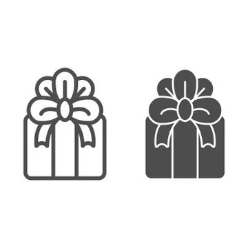 Gift box line and solid icon. Present with ribbon and bow. Birthday party vector イラスト素材