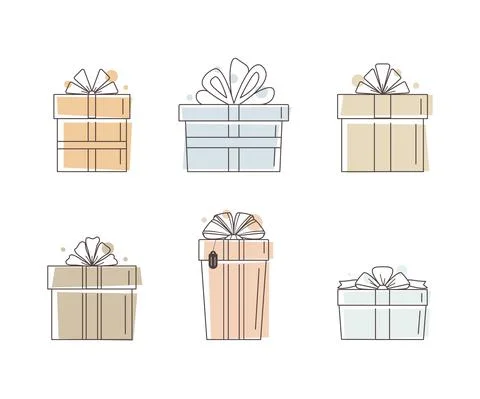 Gift box line art flat illustrations set. Present icon in trendy neutral colo Stock Illustration