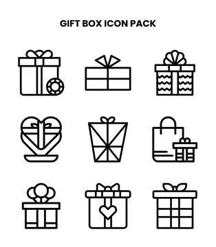 Gift Box Line Design Icons Pack Stock Illustration