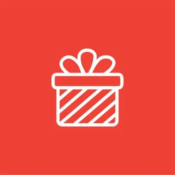 Gift Box Line Icon On Red Background. Red Flat Style Vector Illustration Stock Illustration