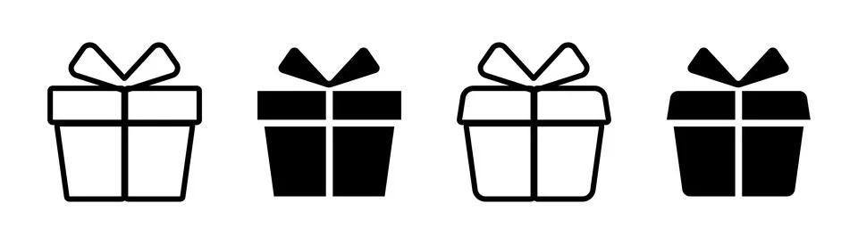 Gift box line icon set. Gift boxes silhouette with ribbon Stock Illustration