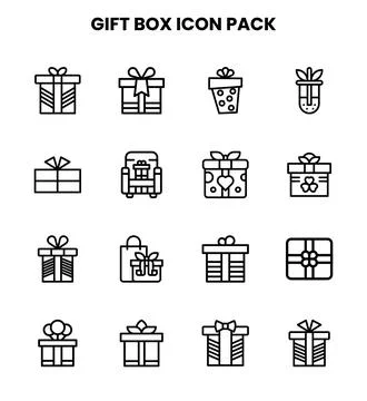 Gift Box Line Set Icons Pack Stock Illustration