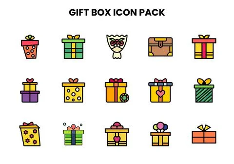Gift Box Lineal Color Bundle Icons Pack Stock Illustration