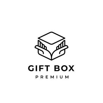 Gift box logo design. Gift box isolated with hand illustration Stock Illustration