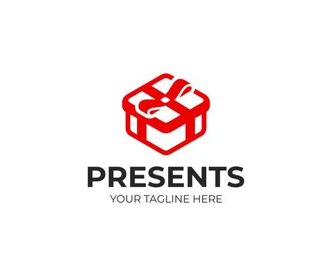 Gift box logo design. Red present box with bow vector design Stock Illustration