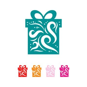 Gift box logo vector with ribbon and celebration element Stock Illustration