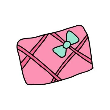 Gift box with love message in doodle style. Cute hand drawn gift box, perfect Stockillustratie