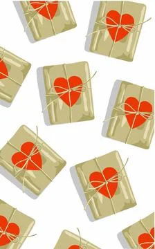 Gift box love pattern with red heart issolated on white Stock Illustration