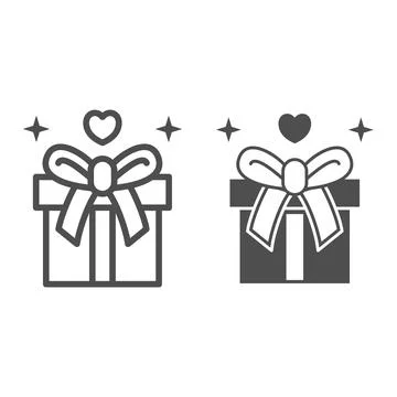 Gift in box for loved one line and solid icon, 8 March concept, Giftbox with 스톡 일러스트