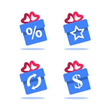 Gift box, loyalty program, earn points, win present, redeem bonus Illustrazione stock