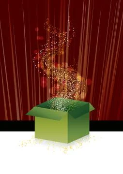 Gift box with magic lights and stars, vector illustration Stock Illustration