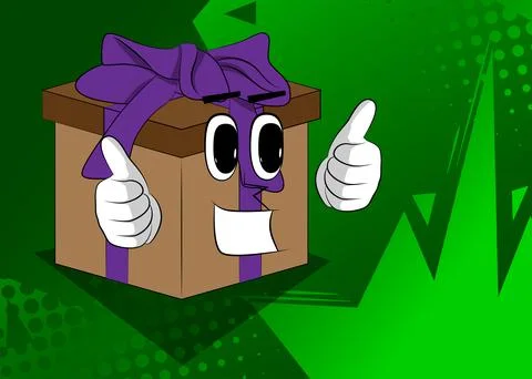 Gift Box with making thumbs up sign with two hands as a cartoon character. Ho Stock Illustration