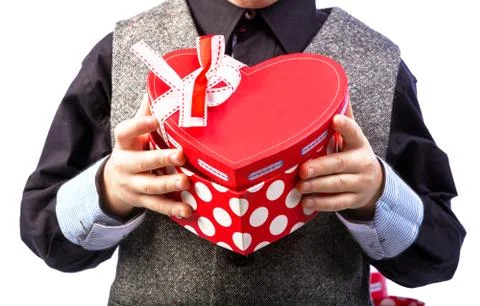 Gift box in man's hands Stock Photos