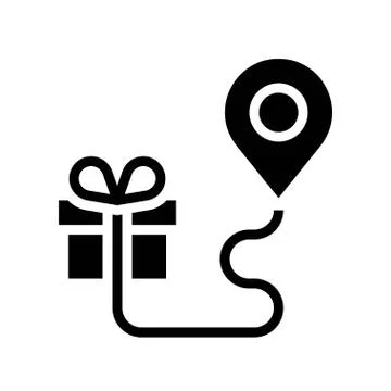 Gift box with map pin, solid design icon Stock Illustration