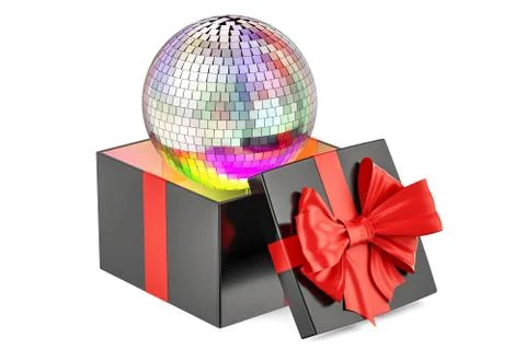 Gift box with mirror disco ball, 3D rendering Stock Illustration
