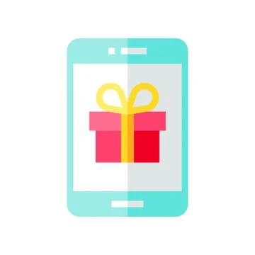 Gift box on mobile screen, flat design icon Stock Illustration