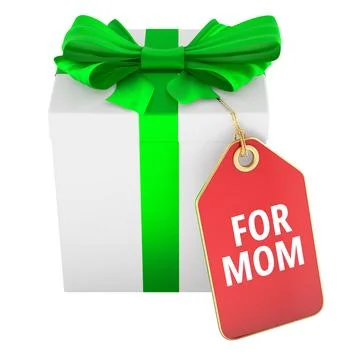Gift box with For Mom tag, 3D rendering Stock Illustration