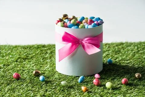 Gift box multicolored quail easter Stock Photos