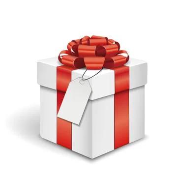 Gift box with a name tag over white background Stock Illustration