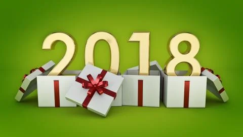Gift box New Year 2018. Stock Illustration