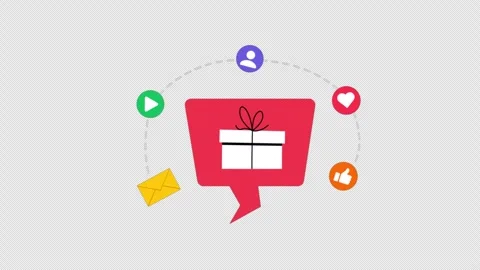 Gift Box Notification and Social Media Icons. Reward Animation - Transparent Stock Footage 334118959