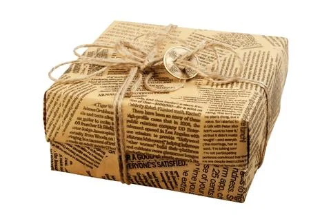 Gift box "old newspaper" Stock Photos