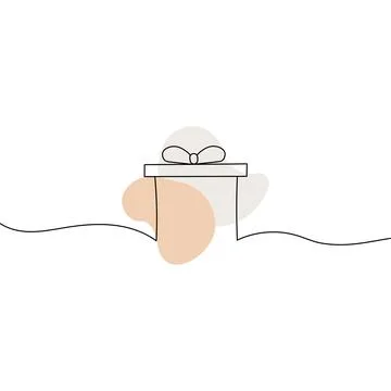 Gift box one line drawing. Continuous one line gift box.Presents with ribbon bow Stock Illustration