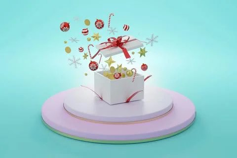 Gift box opened In the festive season of Christmas, Christmas balls, snowfl.. Stock Photos