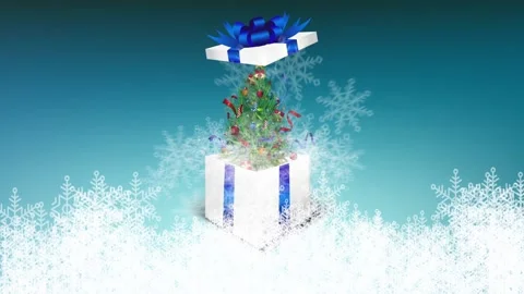 Gift box opening with Christmas tree and decoration ornament for celebrated in N Stock Footage 138491283