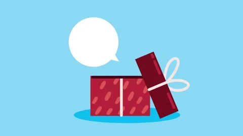 Gift box opening with speech bubble animation appearing for surprise message. Stock Footage 339256709