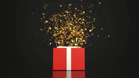 The gift box opens and colored confetti floats up Stock Footage 293407339