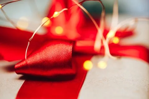 Gift box or present and haliday lights for christmas Stock Photos