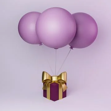 Gift box or present box with pink pastel color balloons. 3D illustration Stock Illustration