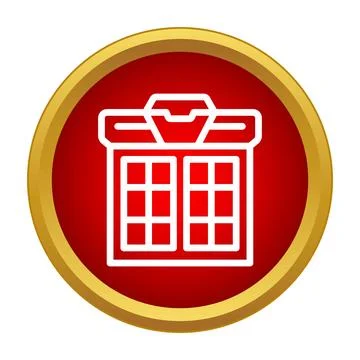 Gift box outline icon on red button Stock Illustration