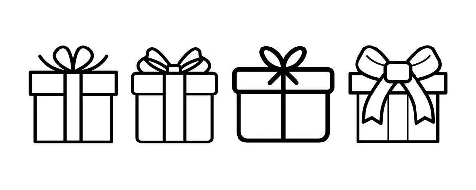 Gift box outline vector icon set on white background Ilustración de archivo