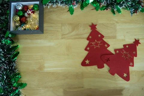 Gift Box with Overlapping Felt Christmas Trees Stock Photos