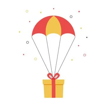 Gift box with parachute flat design vector 스톡 일러스트