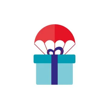 Gift box with parachute. Vector Illustrazione stock