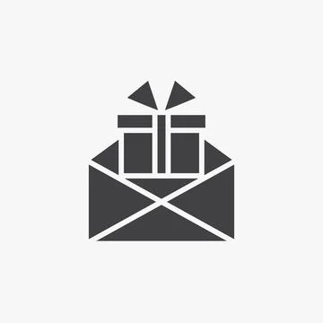 Gift box, parcel in envelope glyph icon with present silhouette Illustrazione stock