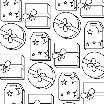 Gift box pattern in black outline Vector Illustrazione stock