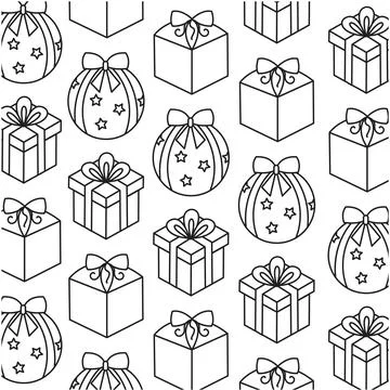 Gift box pattern in black outline Vector Illustrazione stock