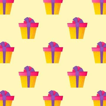 Gift box pattern in cartoon style on white background. Holiday xmas decoration Stock Illustration